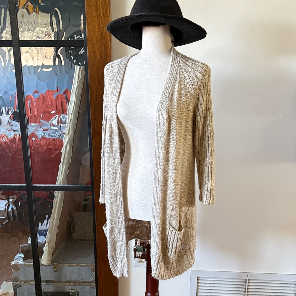 Chico's Light Tan Open-Front Cardigan